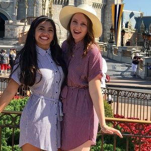 Mini stripped maroon dress with buttons & collar!